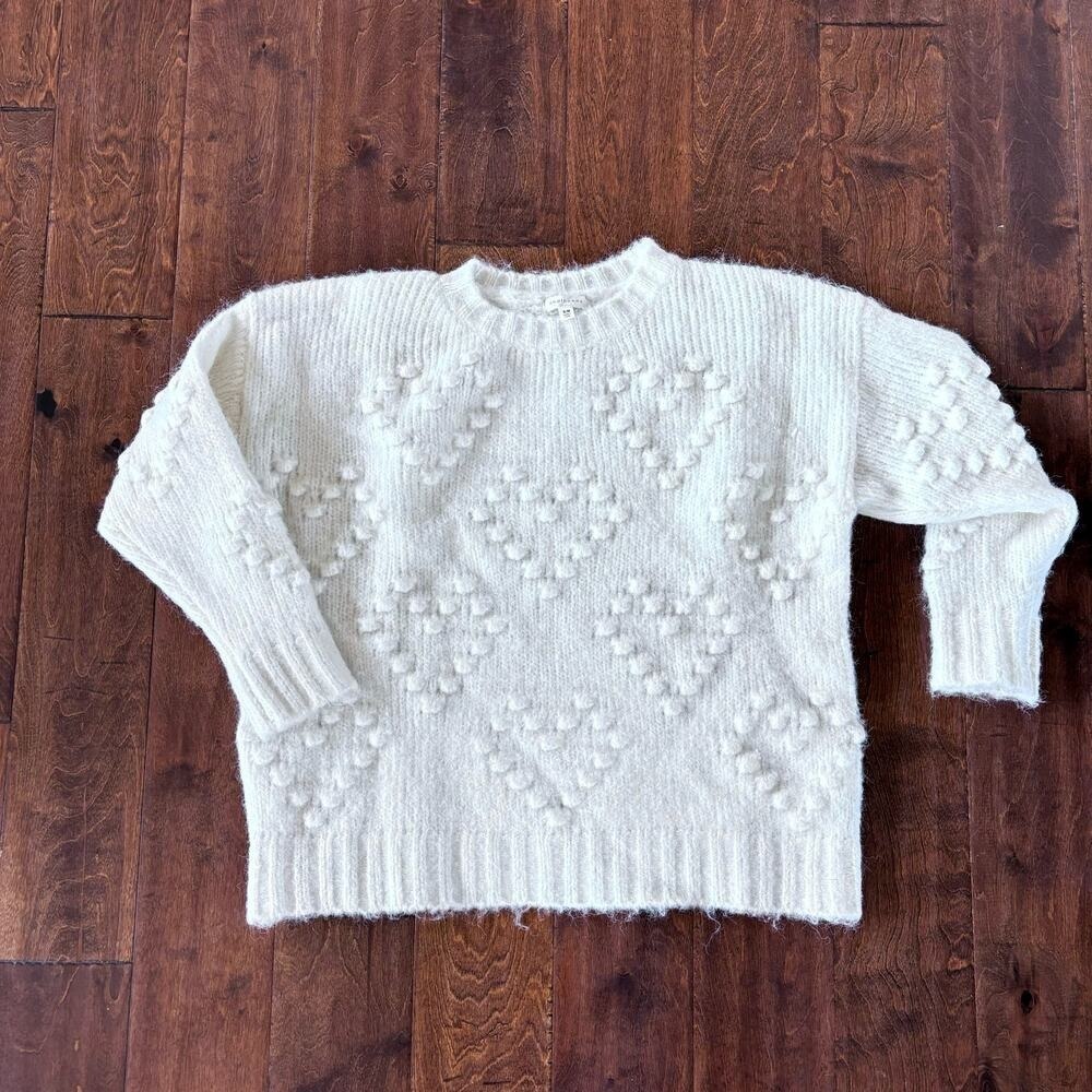 Andthewhy Women's Small / Medium Pullover Sweater White Chunky Textured Heart